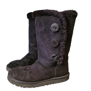 UGG Australia Bailey Button Triplet Black Suede Tall Boots Womens 9